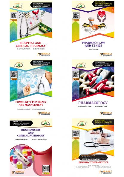 D pharmacy 2nd year Books Set of 6 [PharmacotherapeuticsHospital & Clinical PharmacyCommunity Pharmacy & ManagementPharmacy Law & EthicsPharmacologyBiochemistry & Clinical Pathology]