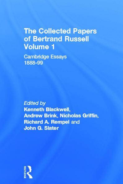 Collected Papers of Bertrand Russell Volume 1