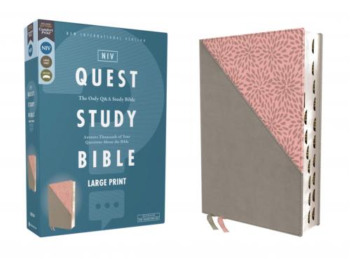 NIV QUEST STUDY BIBLE LARGE PRINT LEATHERSOFT GRAY/PINK
