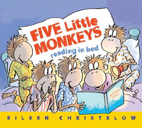 FIVE LITTLE MONKEYS READING IN BED