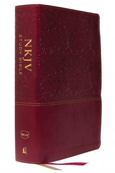 NKJV Study Bible Leathersoft Red Full-Color Comfort Prin