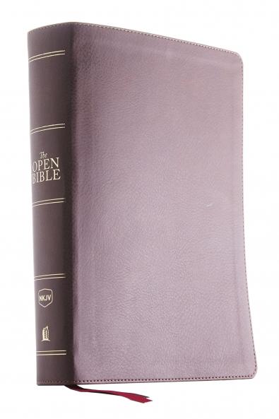 The NKJV Open Bible Leathersoft Brown Thumb Indexed Red