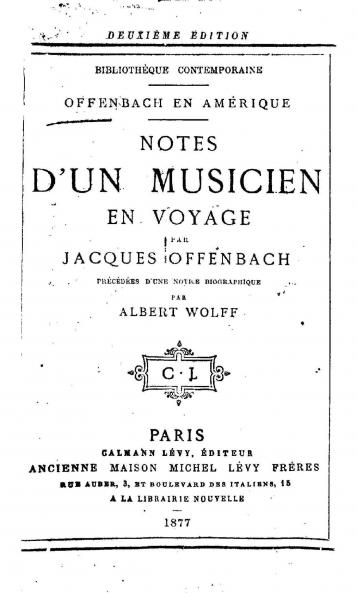 Offenbach En AmÃ©rique; Notes D'un Musicien En Voyage Volume