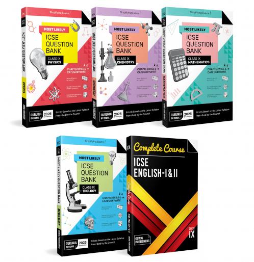 Gurukul by Oswal Most Likely ICSE Question Bank Class 9 Bundles (Set of 5) : Physics Chemistry Maths Biology & English I & II for Exam 2025