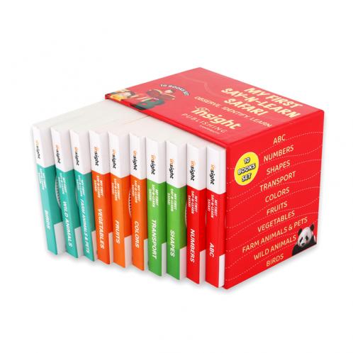 MY FIRST SAY-N-LEARN SAFARI-Set of 10 Books set - Book on ABC Numbers Shapes Transport Colors Fruits Vegetables Farm Animals & Pets Wild Animals & Birds Board book