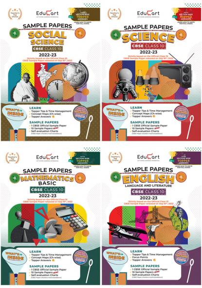 Educart CBSE Class 10 Sample Papers 2022-23 Bundle - SCIENCE MATH BASIC SOCIAL SCIENCE and ENGLISH (4 books ) 2023 Edubook