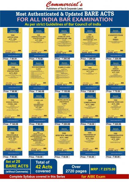 AIBE Bare Acts Combo without Notes 2024 EDITION- as per Bar Council of India Guidelines set of 20 Bare Acts covering 42 Acts COMPLETE SYLLABUS - LATEST 2024 EDITION Paperback