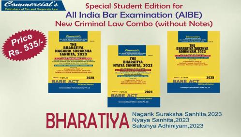 Commercial's Combo for AIBE NEW CRIMINAL LAWS (BNS BNSS & BSA) 3 Books Set without Notes