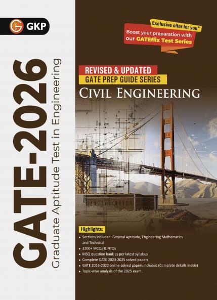 GKP GATE 2026 : Civil Engineering - Guide | Solved Papers from 2023 to 2025| 3 Mock Tests| MSQ Bank| General Aptitude & Engineering Mathematics