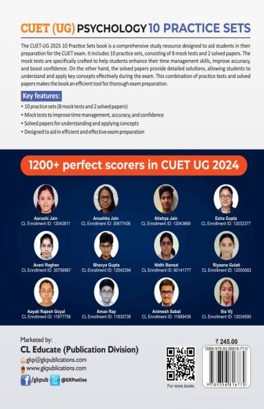 GKP NTA CUET-UG 2025 : 10 Practice Sets - Psychology - (8 Mock Tests & 2 Solved Papers) by Career Launcher