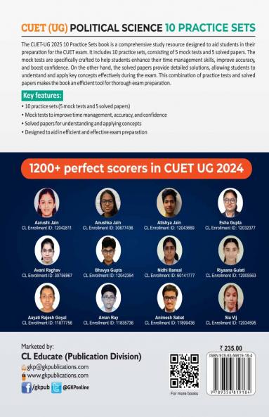 GKP NTA CUET-UG 2025 : 10 Practice Sets - Political Science - (5 Mock Tests & 5 Solved Papers) by Career Launcher