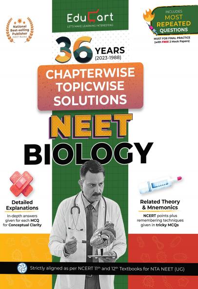 Educart 36 Years NEET Previous Year Solved Question Papers with NEET PYQ Chapterwise Topicwise Solutions Biology for NEET Exam 2024