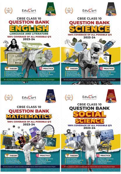 Educart CBSE Class 10 Question Bank SCIENCE MATHS SOCIAL SCIENCE & ENGLISH For 2023-2024 (Combo of 4 Books)