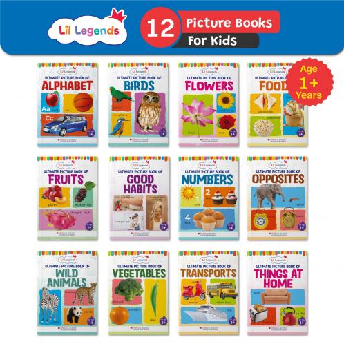 Oswaal Lil Legends Set of 12 Picture Books Collection of Early Learning for 1+ Year Old Kids To learn about Alphabet Birds Flowers Foods Fruits Good Habits Numbers Opposites Things at Home Transports Vegetables and Wild Animals