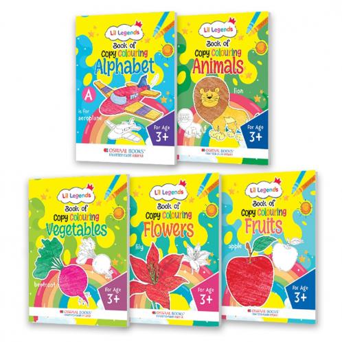 Oswaal Lil Legends Book of Copy Colouring For KidsTo Learn About Vegetables Fruits Flowers Animals Alphabets (Set of 5 Books) Age 3+