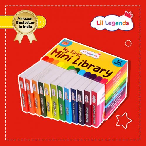 Oswaal Lil Legends Mini Library - Box Set | Volume 1- 12 Books - Alphabet | Numbers | Colours | Shapes | About Me | Flowers | Vegetables | Fruits | Farm & pet animals | Wild animals | Transports | People at work