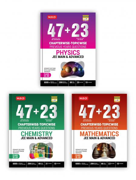 MTG 47 + 23 Years JEE Main (2024-2002) and JEE Advanced (2024-1978) Chapter-wise Topic-wise Previous Years Solved Question Papers Physics Chemistry & Mathematics Book – JEE PYQ Question Bank For 2025 Exam (Set of 3)