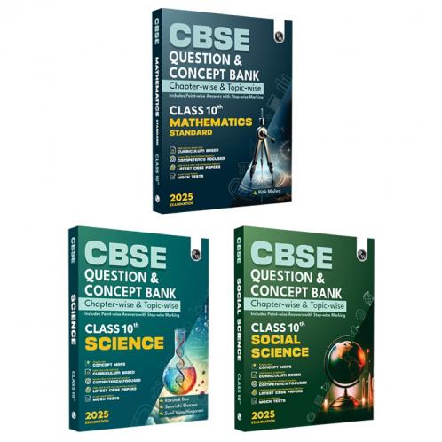 PW CBSE Question and Concept Bank (QCB) Class 10 Science Mathematics (Standard) and Social Science Combo Set of 3 Books For 2025 Board Exams