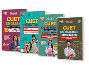 Educart NTA CUET UG Entrance Exam Book 2025 General Test Guidebook + English and Commerce Past Years & Mock Papers + Commerce Mind Maps (Set of 4 Books)