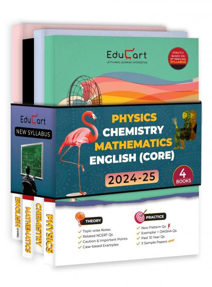 Educart CBSE Class 12 Question Bank PHYSICS CHEMISTRY MATHEMATICS & ENGLISH 2024-25 Bundle (Set of 4 Books) For 2025 Board Exams (As per latest CBSE Syllabus 23 Mar 2024)