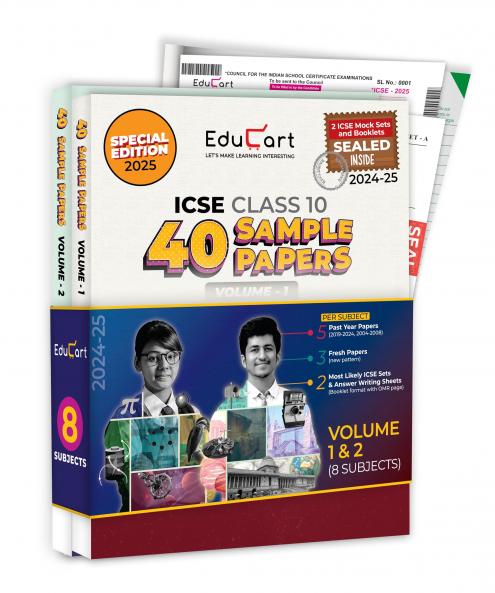 Educart 40 ICSE Class 10 Sample Paper 2025 Volume 1 & 2 (Set of 2 Books) – Physics Chemistry Biology Mathematics History & Civics Geography English Literature and Language for 2024-25 Exam (with Exclusive Mock Booklets)