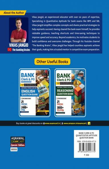 Examcart Bank Clerk & PO Quantitative Aptitude Question Bank by Vikas Jangid For All 2025 Bank Exams (SBI | IBPS | RRBs | RBI | NABARD) in English