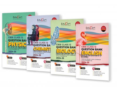 Educart CBSE Class 12 Question Bank PHYSICS CHEMISTRY BIOLOGY & ENGLISH 2024-25 Bundle (Set of 4 Books) For 2025 Board Exams (As per latest CBSE Syllabus 23 Mar 2024)