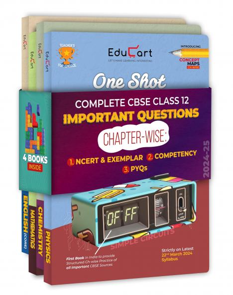 Educart CBSE Class 12 One Shot Question Bank 2024-25 Physics Chemistry Mathematics and English (Updated for 2025 Exam) 4 Book Bundle