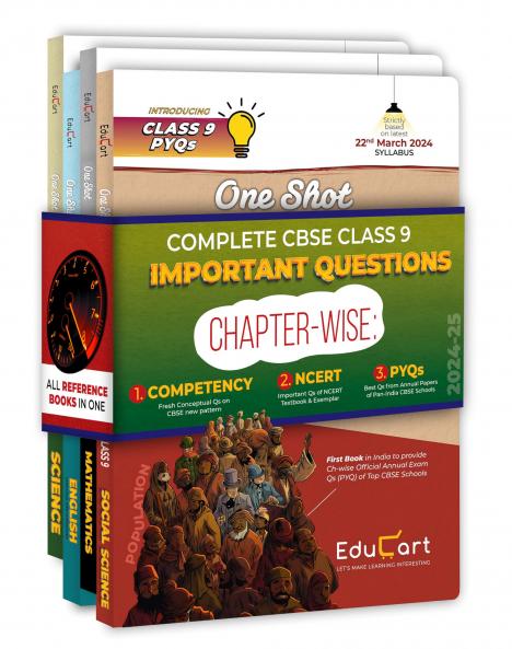 Educart CBSE Class 9 One Shot Question Bank 2024-25 Science Mathematics Social Science and English (Updated for 2025 Exam) 4 Book Bundle