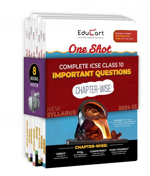 Educart ICSE Class 10 One Shot Question Bank 2024-25 Physics Chemistry Mathematics Biology English Literature & Language Geography History & Civics for 2025 Exam (8 Books Bundle)