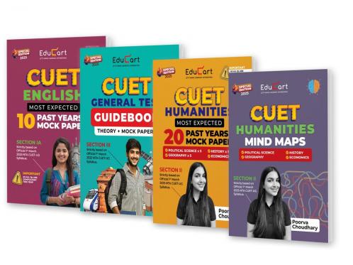 Educart NTA CUET UG Entrance Exam Book 2025 General Test Guidebook + English and Humanities Past Years & Mock Papers + Humanities Mind Maps (Set of 4 Books)
