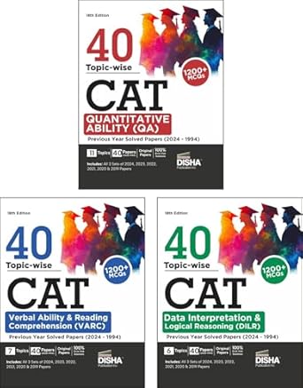 40 Topic-wise CAT QA DILR & VARC Previous Year Solved Papers (2024 - 1994) - set of 3 Books 18th Edition | PYQs | DI & Logical Reasoning Quantitative Verbal Ability & Reading Comprehension