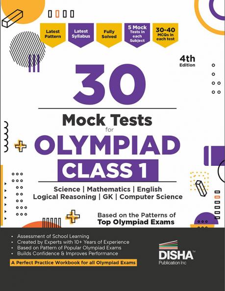 Disha 30 Mock Test Series for Olympiads Class 1 Sc ience Mathematics English Logical Reasoning GK & Cyber(Computer Science)  4th Edition |  General Knowledge | Sample Papers | SOF IMO NSO IEO |