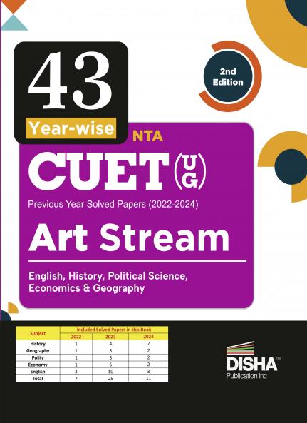 43 Year-wise NTA CUET (UG ) Previous Year Solved papers (2022 - 2024) - Arts Stream - English History Political Science Economics & Geography 2nd Edition