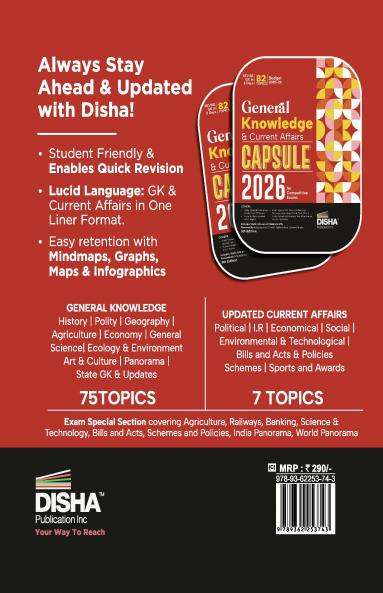 Disha's General Knowledge & Current Affairs Capsule 2026 for Competitive Exams 9th Edition | GK for UPSC State PSC CUET SSC Bank PO/ Clerk BBA MBA RRB NDA CDS CAPF EPFO Police Constable |
