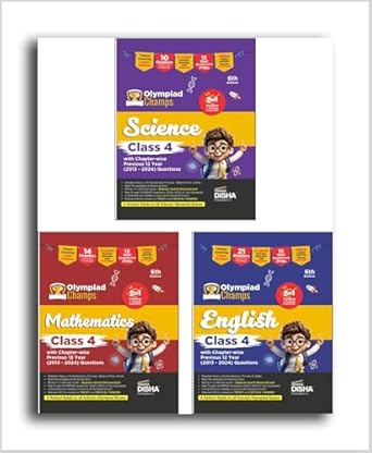 Combo Class 4 (set of 3 books) Olympiad Champs Science Mathematics & English with Past Questions 6th Edition