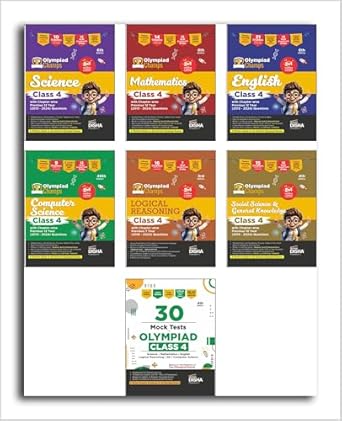 Combo Class 4 (set of 7 books) Olympiad Champs Science Mathematics English Logical Reasoning Computer Science (Cyber) & GK with 30 Mock Tests 4th Edition