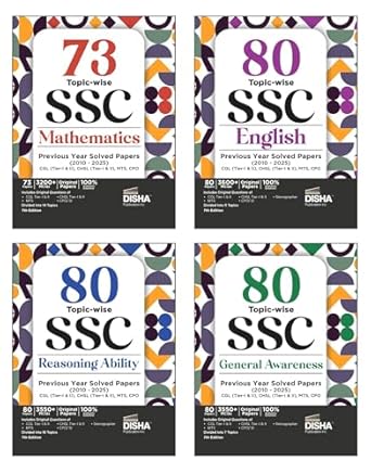 Combo (set of 4 Books) 80 Topic-wise 2025 - 2010 SSC Mathematics English Reasoning & General Awareness Solved Papers - CGL (Tier I & II) CHSL (Tier I & II) MTS CPO & Stenographer 7th Edition