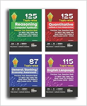 Combo (set of 4 Books) 125 Topic-wise Reasoning/ Quantitative Aptitude/ English/ General Awareness Solved Papers for IBPS/ SBI/ RRB/ RBI Bank Clerk/ PO Prelim & Main Exams (2010 - 25) 9th Edition