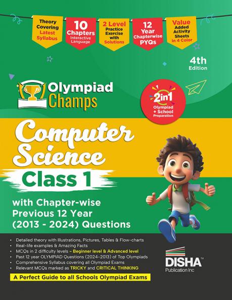 Disha Olympiad Champs Cyber(Computer) Class 1 with Chapter-wise Previous 12 Year (2013 - 2024) Questions 4th Edition | Computer Sci | Complete Guide with Theory PYQs & Practice Exercise | SOF NCO |