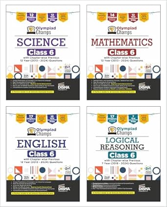 Combo Class 6 (set of 4 books) Olympiad Champs Science Mathematics English & Logical Reasoning with Chapter-wise Previous 12 Year (2013 - 2024) Questions