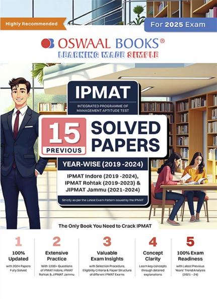 Oswaal IPMAT - 15 Solved Papers Previous Years | Year-wise (2019 -2024) For IIM Indore Rohtak & Jammu 2025 Exam