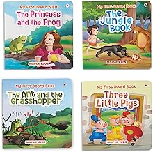Story Books for Kids (Set of 4 Books) - Illustrated Board Book for Children - Jungle Book The Princess and the Frog Three Little Pigs The Ant and the Grasshopper - Age 0 - 2 Years