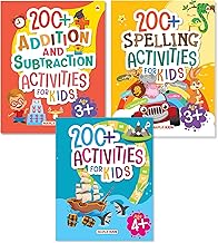 Activity Books for Kids (Set of 3 Books) - 200+ Addition and Subtraction 200+ Spelling 200+ Brain Boosting Activities 4+