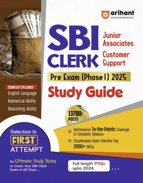 SBI Clerk Junior Associates Customer Support Pre Exam (Phase 1) 2025 | Study Guide | English Medium