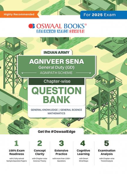 Oswaal Indian Army | Agniveer Sena General Duty (GD)| Agnipath Scheme | Chapter-wise Question Bank| General Knowledge | General Science | Mathematics | For 2025 Exam