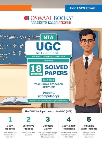 Oswaal NTA UGC NET / JRF / SET Paper 1 | 18 Previous Solved Papers| Year-wise (2015-2025 January) |Teaching & Research Aptitude (Compulsory) |For 2025 Exam