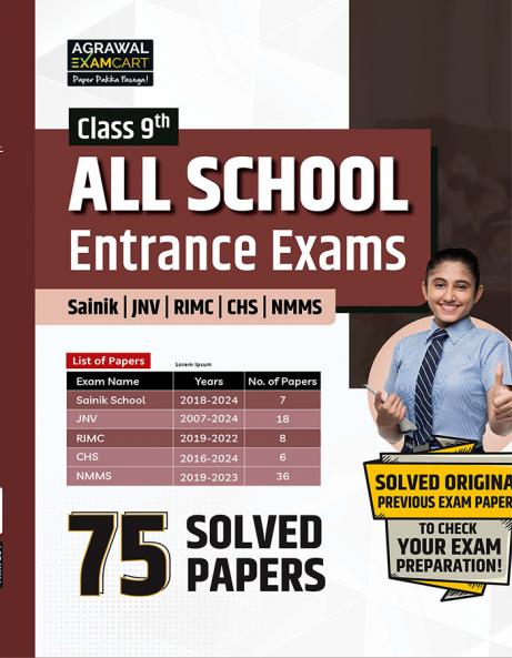 Examcart Class 9th All School Entrance Exams Book | 75 Solved Papers | Sainik School Navodaya Vidyalaya Central Hindu School NMMS | Previous Year Papers with Answers | English Medium