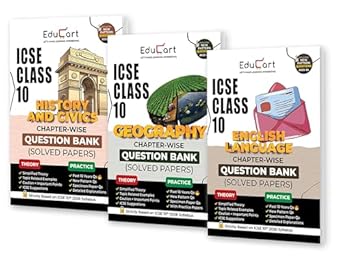 Educart ICSE Class 10 Question Bank 2025 + Solved Paper History | Civics | Geography | English Language for 2024-25 Exams (3 Books)