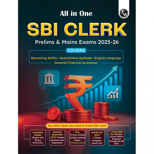 PW All in One SBI Clerk Prelims and Mains 2025-26 Exams | Chapterwise Theory & Exercise and 10 Previous Year Solved Papers (PYQs) 2018 - 2024 with 5 Online Practice Sets [Paperback] PW